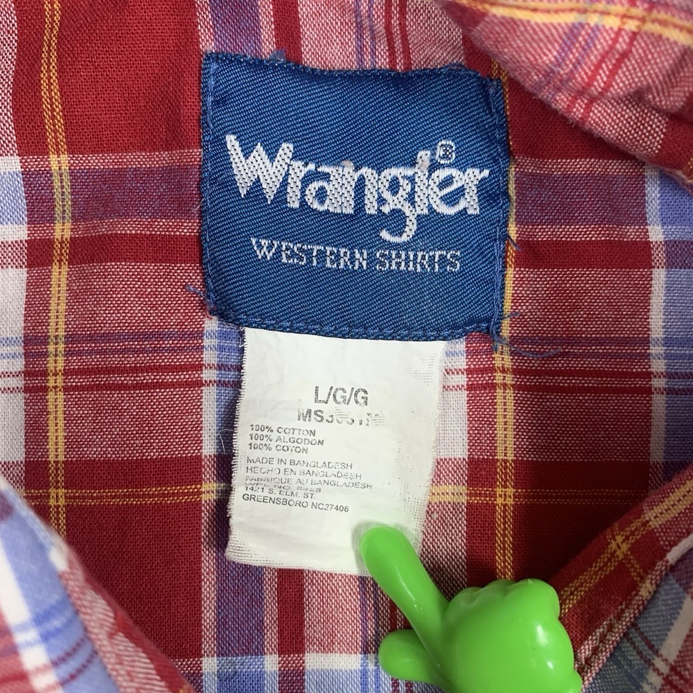 Wrangler Western Shirt Men's L Red Plaid Pearl Snap Short Sleeve Button Up - Picture 11 of 16